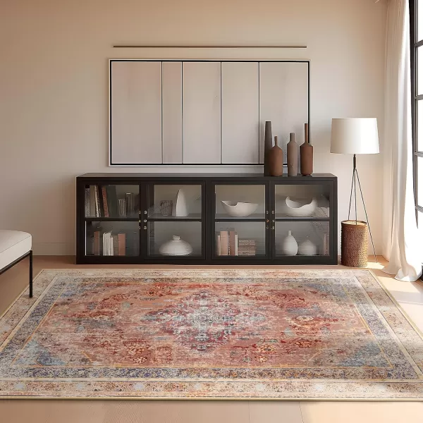 Phantoscope Hallway Runner Rug 2x8  Boho Washable NonSlip Kitchen Rug Runner UltraThin Vintage Distressed Accent Throw Rug for Entryway Laundry Bathroom Bedroom GreyDull TealRustMulti