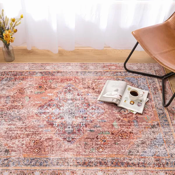 Phantoscope Hallway Runner Rug 2x8  Boho Washable NonSlip Kitchen Rug Runner UltraThin Vintage Distressed Accent Throw Rug for Entryway Laundry Bathroom Bedroom GreyDull TealRustMulti