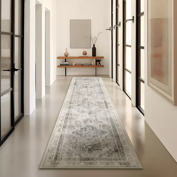 Phantoscope Hallway Runner Rug 2x8  Boho Washable NonSlip Kitchen Rug Runner UltraThin Vintage Distressed Accent Throw Rug for Entryway Laundry Bathroom Bedroom GreyDull TealGreyDull Teal
