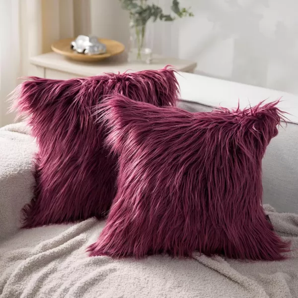 Phantoscope Pack of 2 Faux Fur Solid Throw Decorative Pillow Cover Cushion Covers Luxury Soft Halloween Decorative Pillowcase Fuzzy Pillow Covers for BedCouch Cream White 18 x 18 InchesPurple