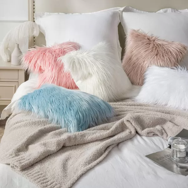 Phantoscope Pack of 2 Faux Fur Solid Throw Decorative Pillow Cover Cushion Covers Luxury Soft Halloween Decorative Pillowcase Fuzzy Pillow Covers for BedCouch Cream White 18 x 18 InchesLight Blue