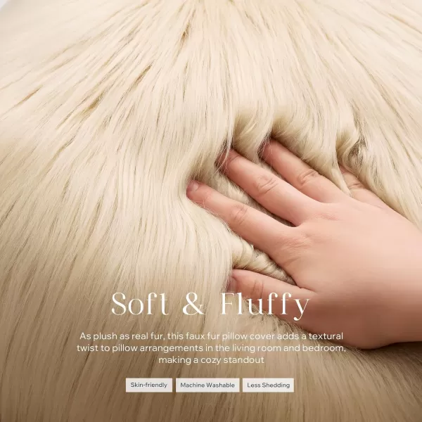 Phantoscope Pack of 2 Faux Fur Solid Throw Decorative Pillow Cover Cushion Covers Luxury Soft Halloween Decorative Pillowcase Fuzzy Pillow Covers for BedCouch Cream White 18 x 18 InchesLight Beige
