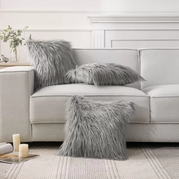 Phantoscope Pack of 2 Faux Fur Solid Throw Decorative Pillow Cover Cushion Covers Luxury Soft Halloween Decorative Pillowcase Fuzzy Pillow Covers for BedCouch Cream White 18 x 18 InchesGray