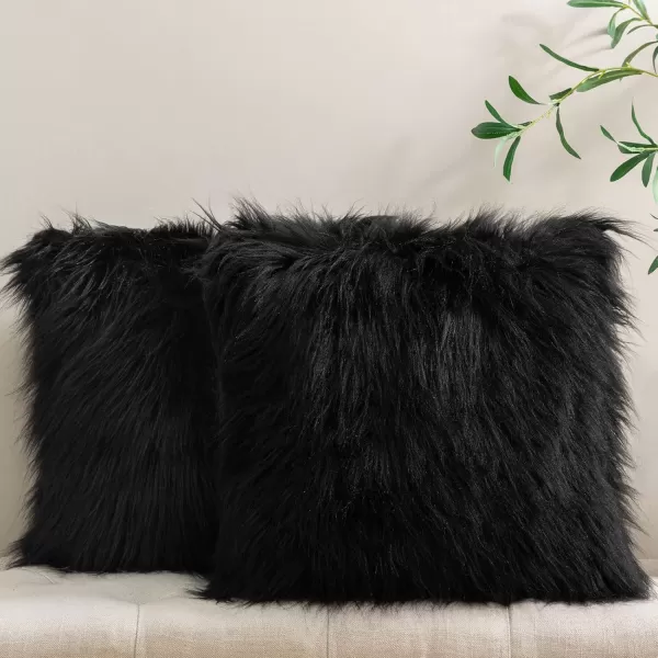 Phantoscope Pack of 2 Faux Fur Solid Throw Decorative Pillow Cover Cushion Covers Luxury Soft Halloween Decorative Pillowcase Fuzzy Pillow Covers for BedCouch Cream White 18 x 18 InchesBlack