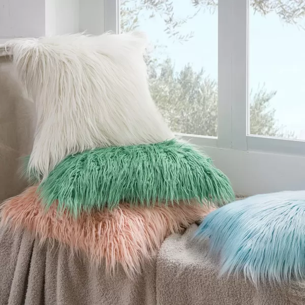 Phantoscope Pack of 2 Faux Fur Solid Throw Decorative Pillow Cover Cushion Covers Luxury Soft Halloween Decorative Pillowcase Fuzzy Pillow Covers for BedCouch Cream White 18 x 18 InchesLight Blue