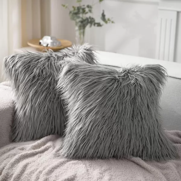 Phantoscope Pack of 2 Faux Fur Solid Throw Decorative Pillow Cover Cushion Covers Luxury Soft Halloween Decorative Pillowcase Fuzzy Pillow Covers for BedCouch Cream White 18 x 18 InchesGray