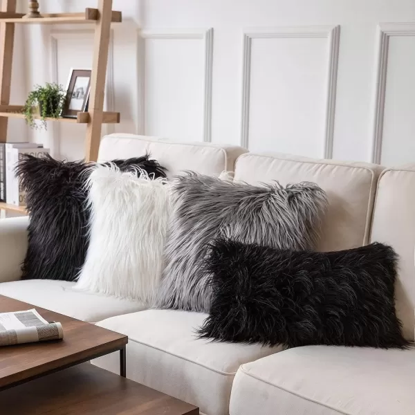 Phantoscope Pack of 2 Faux Fur Solid Throw Decorative Pillow Cover Cushion Covers Luxury Soft Halloween Decorative Pillowcase Fuzzy Pillow Covers for BedCouch Cream White 18 x 18 InchesGray