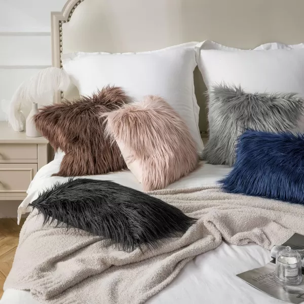 Phantoscope Pack of 2 Faux Fur Solid Throw Decorative Pillow Cover Cushion Covers Luxury Soft Halloween Decorative Pillowcase Fuzzy Pillow Covers for BedCouch Cream White 18 x 18 InchesCoffee