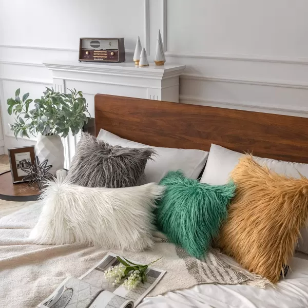 Phantoscope Pack of 2 Faux Fur Solid Throw Decorative Pillow Cover Cushion Covers Luxury Soft Halloween Decorative Pillowcase Fuzzy Pillow Covers for BedCouch Cream White 18 x 18 InchesGray