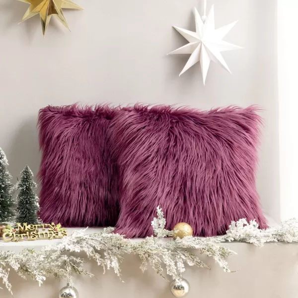 Phantoscope Pack of 2 Faux Fur Solid Throw Decorative Pillow Cover Cushion Covers Luxury Soft Halloween Decorative Pillowcase Fuzzy Pillow Covers for BedCouch Cream White 18 x 18 InchesPurple