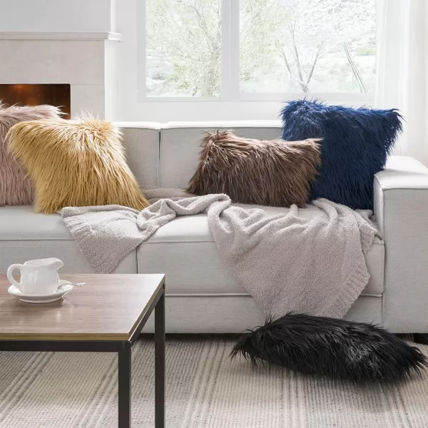Phantoscope Pack of 2 Faux Fur Solid Throw Decorative Pillow Cover Cushion Covers Luxury Soft Halloween Decorative Pillowcase Fuzzy Pillow Covers for BedCouch Cream White 18 x 18 InchesNavy Blue