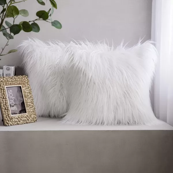 Phantoscope Pack of 2 Faux Fur Solid Throw Decorative Pillow Cover Cushion Covers Luxury Soft Halloween Decorative Pillowcase Fuzzy Pillow Covers for BedCouch Cream White 18 x 18 InchesWhite