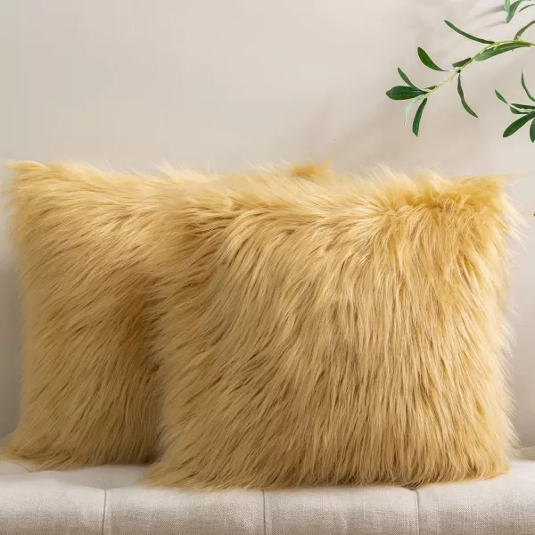 Phantoscope Pack of 2 Faux Fur Solid Throw Decorative Pillow Cover Cushion Covers Luxury Soft Halloween Decorative Pillowcase Fuzzy Pillow Covers for BedCouch Cream White 18 x 18 InchesGinger