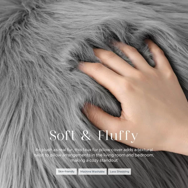Phantoscope Pack of 2 Faux Fur Solid Throw Decorative Pillow Cover Cushion Covers Luxury Soft Halloween Decorative Pillowcase Fuzzy Pillow Covers for BedCouch Cream White 18 x 18 InchesGray