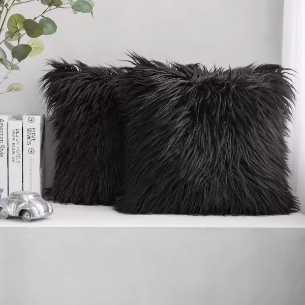 Phantoscope Pack of 2 Faux Fur Solid Throw Decorative Pillow Cover Cushion Covers Luxury Soft Halloween Decorative Pillowcase Fuzzy Pillow Covers for BedCouch Cream White 18 x 18 InchesBlack