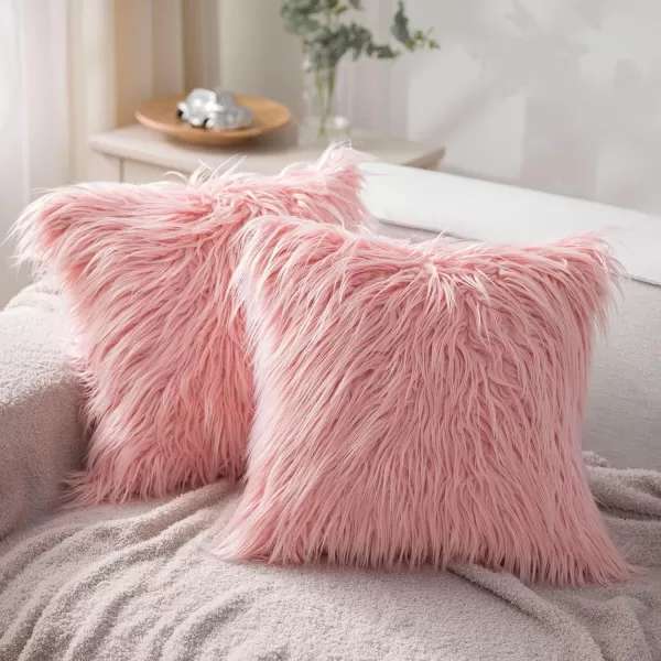 Phantoscope Pack of 2 Faux Fur Solid Throw Decorative Pillow Cover Cushion Covers Luxury Soft Halloween Decorative Pillowcase Fuzzy Pillow Covers for BedCouch Cream White 18 x 18 InchesPink