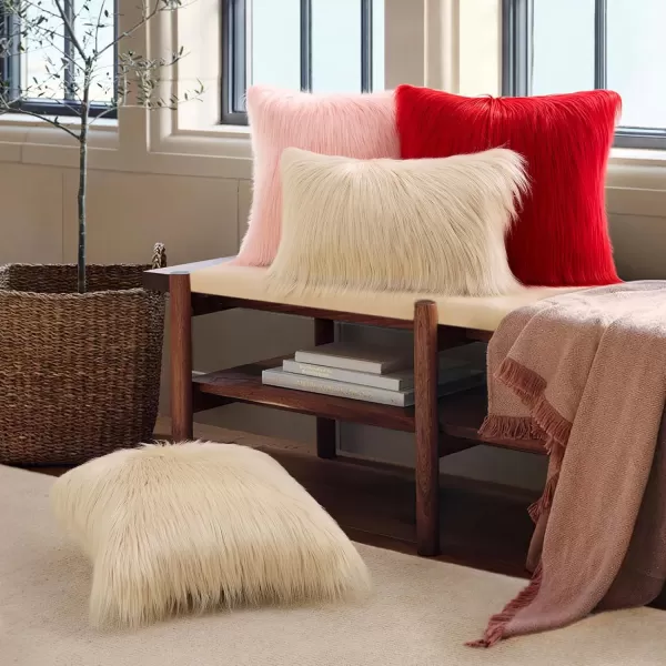 Phantoscope Pack of 2 Faux Fur Solid Throw Decorative Pillow Cover Cushion Covers Luxury Soft Halloween Decorative Pillowcase Fuzzy Pillow Covers for BedCouch Cream White 18 x 18 InchesLight Beige