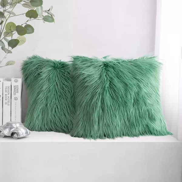 Phantoscope Pack of 2 Faux Fur Solid Throw Decorative Pillow Cover Cushion Covers Luxury Soft Halloween Decorative Pillowcase Fuzzy Pillow Covers for BedCouch Cream White 18 x 18 InchesGreen