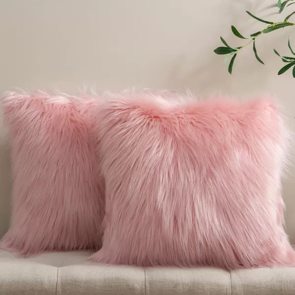 Phantoscope Pack of 2 Faux Fur Solid Throw Decorative Pillow Cover Cushion Covers Luxury Soft Halloween Decorative Pillowcase Fuzzy Pillow Covers for BedCouch Cream White 18 x 18 InchesPink