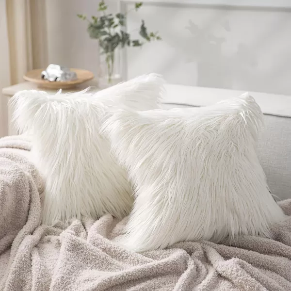 Phantoscope Pack of 2 Faux Fur Solid Throw Decorative Pillow Cover Cushion Covers Luxury Soft Halloween Decorative Pillowcase Fuzzy Pillow Covers for BedCouch Cream White 18 x 18 InchesCream White