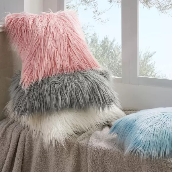 Phantoscope Pack of 2 Faux Fur Solid Throw Decorative Pillow Cover Cushion Covers Luxury Soft Halloween Decorative Pillowcase Fuzzy Pillow Covers for BedCouch Cream White 18 x 18 InchesGray