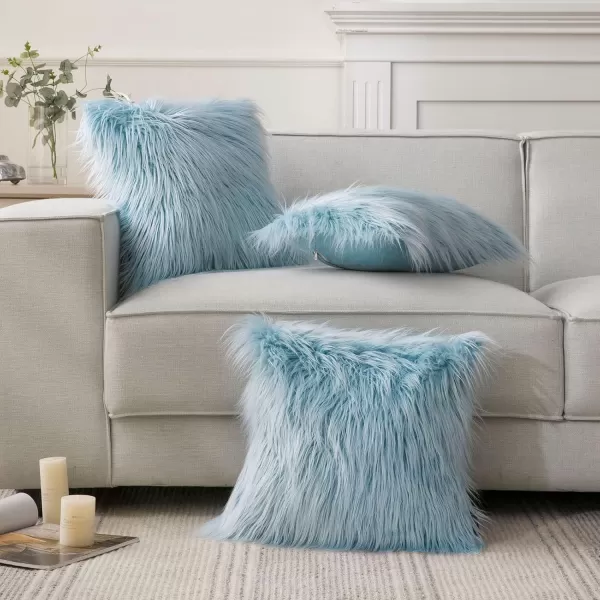 Phantoscope Pack of 2 Faux Fur Solid Throw Decorative Pillow Cover Cushion Covers Luxury Soft Halloween Decorative Pillowcase Fuzzy Pillow Covers for BedCouch Cream White 18 x 18 InchesLight Blue