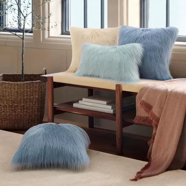 Phantoscope Pack of 2 Faux Fur Solid Throw Decorative Pillow Cover Cushion Covers Luxury Soft Halloween Decorative Pillowcase Fuzzy Pillow Covers for BedCouch Cream White 18 x 18 InchesBlue