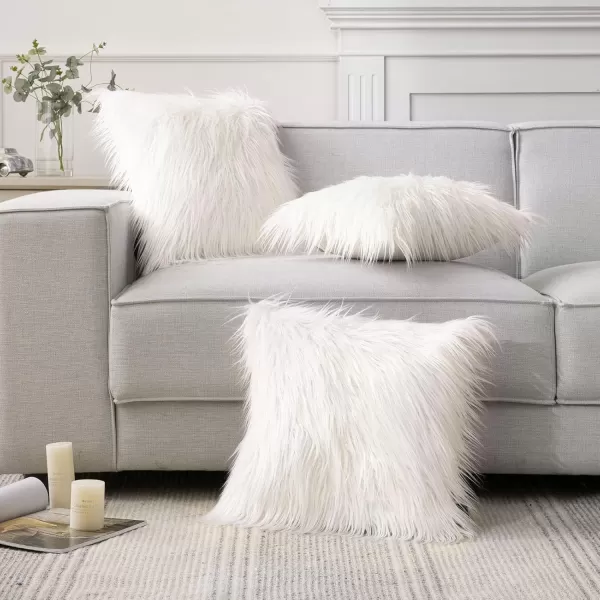 Phantoscope Pack of 2 Faux Fur Solid Throw Decorative Pillow Cover Cushion Covers Luxury Soft Halloween Decorative Pillowcase Fuzzy Pillow Covers for BedCouch Cream White 18 x 18 InchesCream White