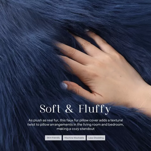 Phantoscope Pack of 2 Faux Fur Solid Throw Decorative Pillow Cover Cushion Covers Luxury Soft Halloween Decorative Pillowcase Fuzzy Pillow Covers for BedCouch Cream White 18 x 18 InchesNavy Blue