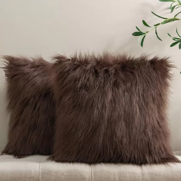Phantoscope Pack of 2 Faux Fur Solid Throw Decorative Pillow Cover Cushion Covers Luxury Soft Halloween Decorative Pillowcase Fuzzy Pillow Covers for BedCouch Cream White 18 x 18 InchesCoffee