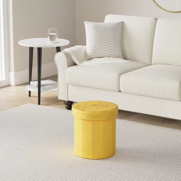 Phantoscope Storage Ottoman Round15 Inch Velvet Folding Storage Boxes Footrest Foot Ottoman Toy Box Padded Seat for Dorm Living Room Bedroom Support 220lbs Light GreenYellow