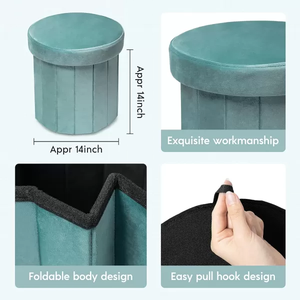 Phantoscope Storage Ottoman Round15 Inch Velvet Folding Storage Boxes Footrest Foot Ottoman Toy Box Padded Seat for Dorm Living Room Bedroom Support 220lbs Light GreenLight Green