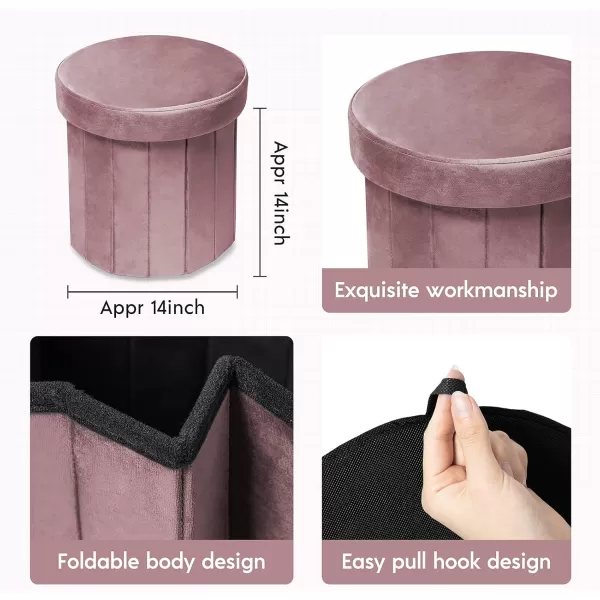 Phantoscope Storage Ottoman Round15 Inch Velvet Folding Storage Boxes Footrest Foot Ottoman Toy Box Padded Seat for Dorm Living Room Bedroom Support 220lbs Light GreenPurple