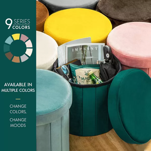 Phantoscope Storage Ottoman Round15 Inch Velvet Folding Storage Boxes Footrest Foot Ottoman Toy Box Padded Seat for Dorm Living Room Bedroom Support 220lbs Light GreenPurple