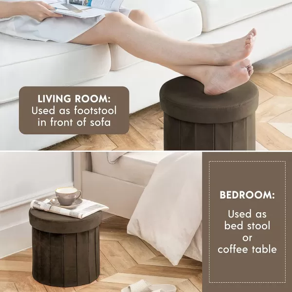 Phantoscope Storage Ottoman Round15 Inch Velvet Folding Storage Boxes Footrest Foot Ottoman Toy Box Padded Seat for Dorm Living Room Bedroom Support 220lbs Light GreenCoffee