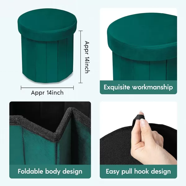 Phantoscope Storage Ottoman Round15 Inch Velvet Folding Storage Boxes Footrest Foot Ottoman Toy Box Padded Seat for Dorm Living Room Bedroom Support 220lbs Light GreenDark Green