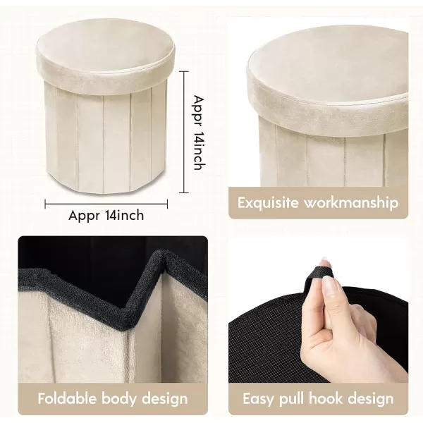 Phantoscope Storage Ottoman Round15 Inch Velvet Folding Storage Boxes Footrest Foot Ottoman Toy Box Padded Seat for Dorm Living Room Bedroom Support 220lbs Light GreenOffwhite