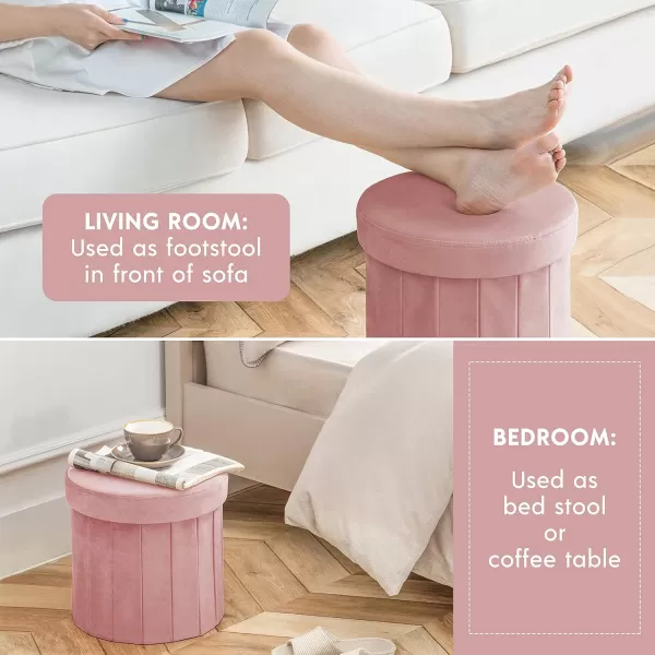 Phantoscope Storage Ottoman Round15 Inch Velvet Folding Storage Boxes Footrest Foot Ottoman Toy Box Padded Seat for Dorm Living Room Bedroom Support 220lbs Light GreenPink