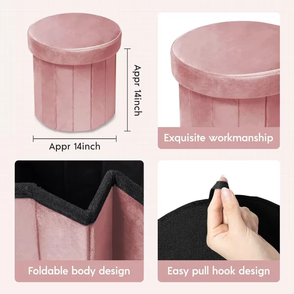Phantoscope Storage Ottoman Round15 Inch Velvet Folding Storage Boxes Footrest Foot Ottoman Toy Box Padded Seat for Dorm Living Room Bedroom Support 220lbs Light GreenPink