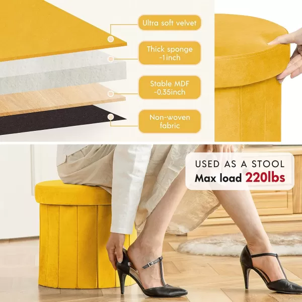 Phantoscope Storage Ottoman Round15 Inch Velvet Folding Storage Boxes Footrest Foot Ottoman Toy Box Padded Seat for Dorm Living Room Bedroom Support 220lbs Light GreenYellow