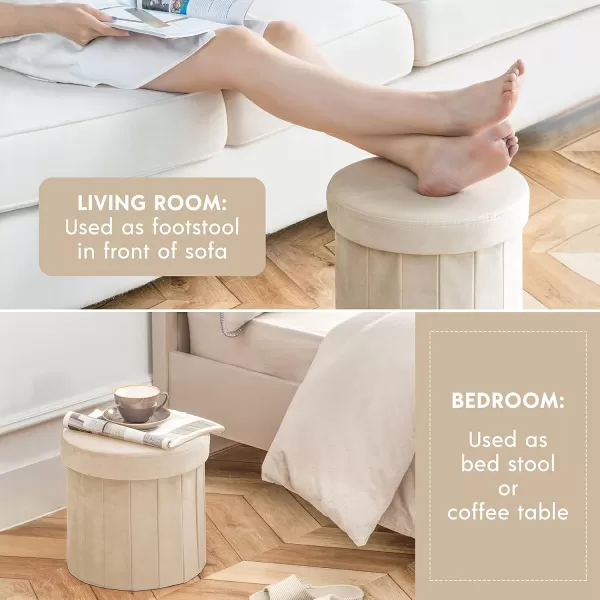 Phantoscope Storage Ottoman Round15 Inch Velvet Folding Storage Boxes Footrest Foot Ottoman Toy Box Padded Seat for Dorm Living Room Bedroom Support 220lbs Light GreenOffwhite
