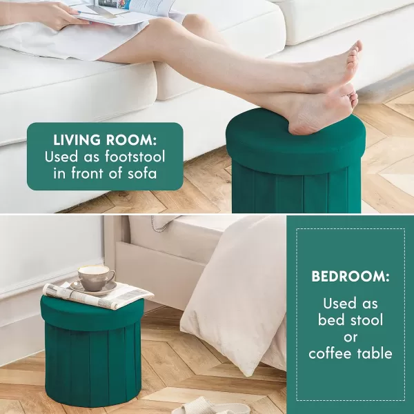Phantoscope Storage Ottoman Round15 Inch Velvet Folding Storage Boxes Footrest Foot Ottoman Toy Box Padded Seat for Dorm Living Room Bedroom Support 220lbs Light GreenDark Green