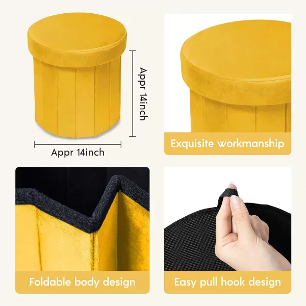 Phantoscope Storage Ottoman Round15 Inch Velvet Folding Storage Boxes Footrest Foot Ottoman Toy Box Padded Seat for Dorm Living Room Bedroom Support 220lbs Light GreenYellow
