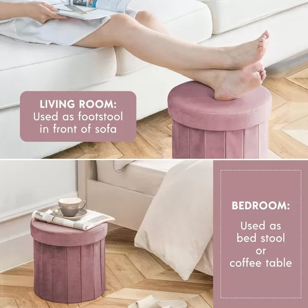 Phantoscope Storage Ottoman Round15 Inch Velvet Folding Storage Boxes Footrest Foot Ottoman Toy Box Padded Seat for Dorm Living Room Bedroom Support 220lbs Light GreenPurple