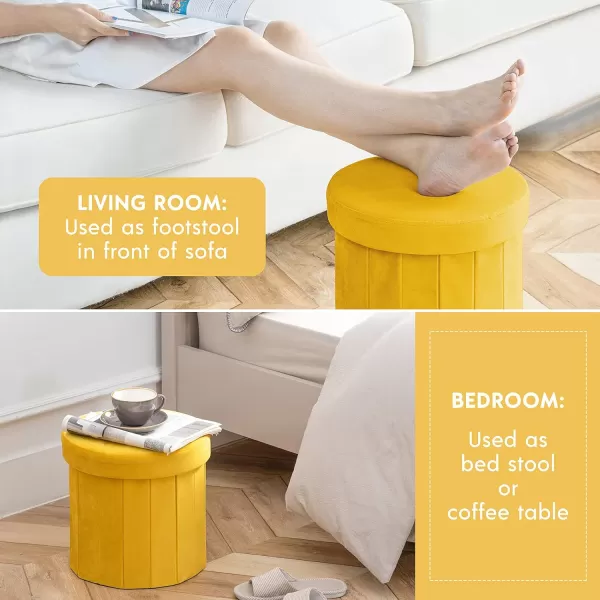 Phantoscope Storage Ottoman Round15 Inch Velvet Folding Storage Boxes Footrest Foot Ottoman Toy Box Padded Seat for Dorm Living Room Bedroom Support 220lbs Light GreenYellow