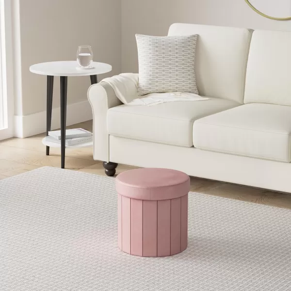 Phantoscope Storage Ottoman Round15 Inch Velvet Folding Storage Boxes Footrest Foot Ottoman Toy Box Padded Seat for Dorm Living Room Bedroom Support 220lbs Light GreenPink