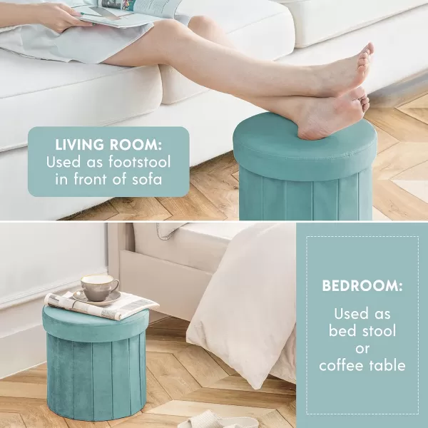 Phantoscope Storage Ottoman Round15 Inch Velvet Folding Storage Boxes Footrest Foot Ottoman Toy Box Padded Seat for Dorm Living Room Bedroom Support 220lbs Light GreenLight Green