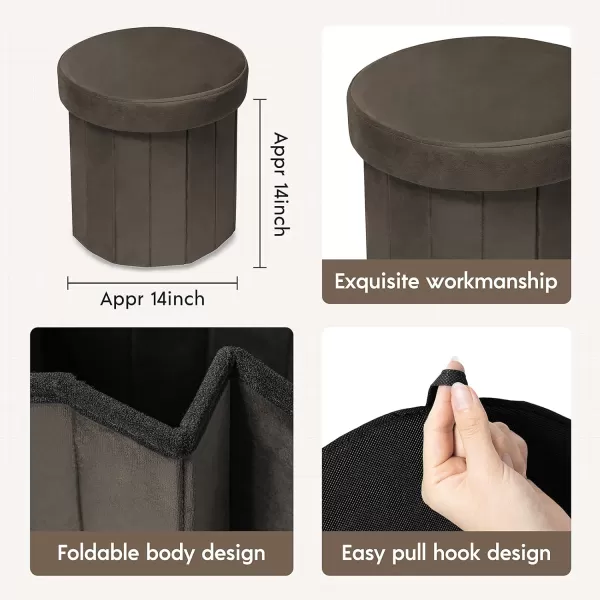 Phantoscope Storage Ottoman Round15 Inch Velvet Folding Storage Boxes Footrest Foot Ottoman Toy Box Padded Seat for Dorm Living Room Bedroom Support 220lbs Light GreenCoffee