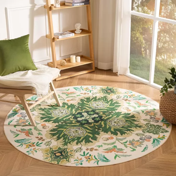 Phantoscope Vintage Collection Round Area Rug 6ft Washable NonSlip Round Rug Large Circle Rug LowPile Floral Painting Boho Carpet for Living Room Bedroom Kitchen Dining Room Forest GreenCreamForest GreenCream