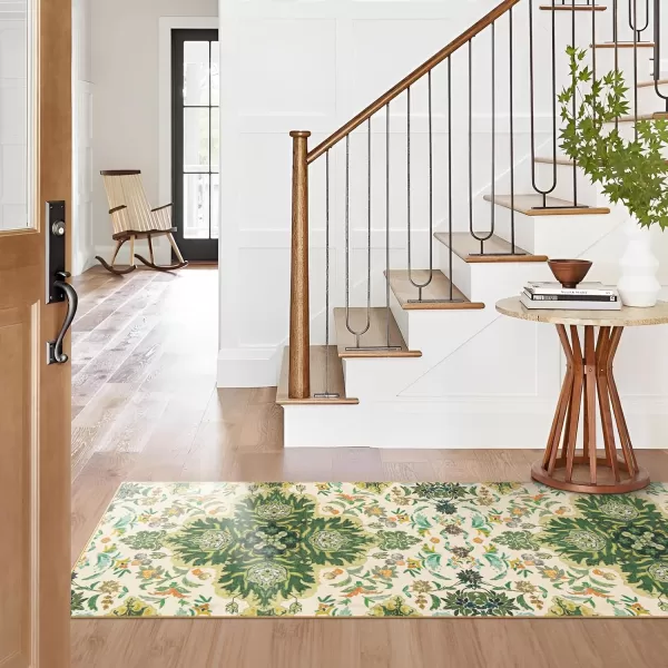 Phantoscope Vintage Collection Round Area Rug 6ft Washable NonSlip Round Rug Large Circle Rug LowPile Floral Painting Boho Carpet for Living Room Bedroom Kitchen Dining Room Forest GreenCreamForest GreenCream